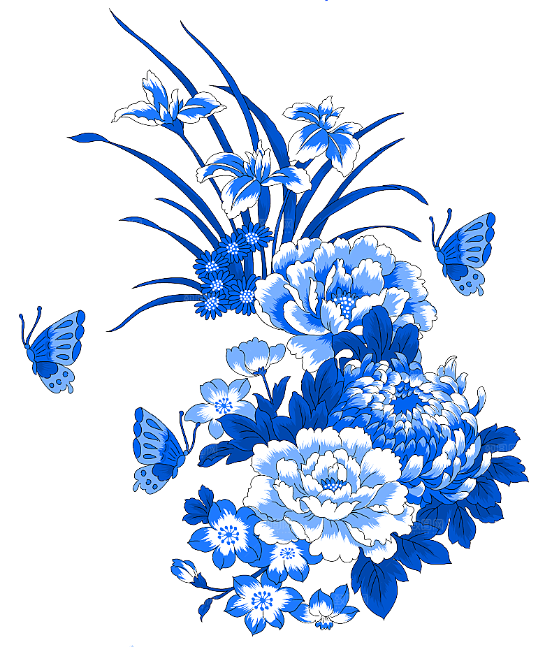 古代青花瓷图案花纹免扣元素