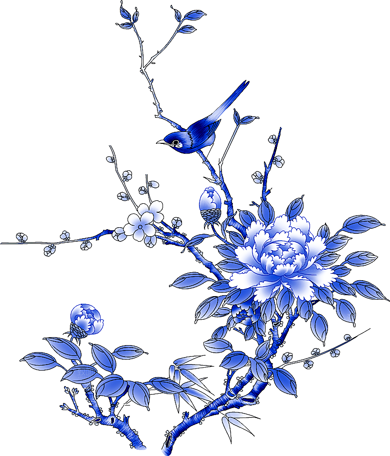 古代青花瓷图案花纹免扣元素