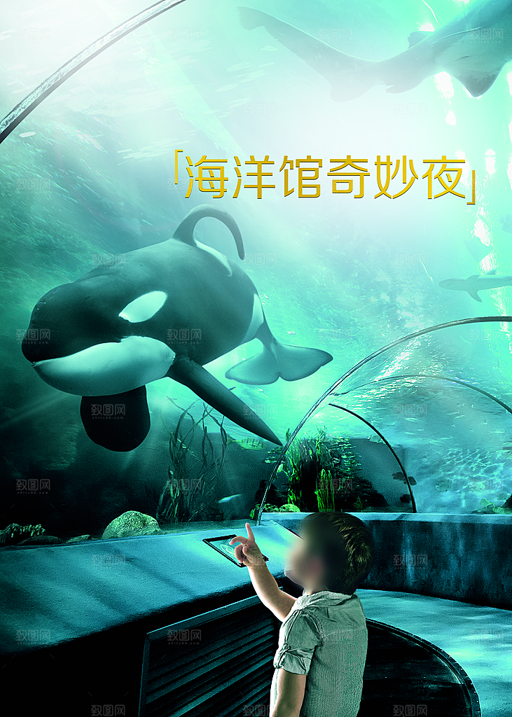 海洋馆蓝色海报设计