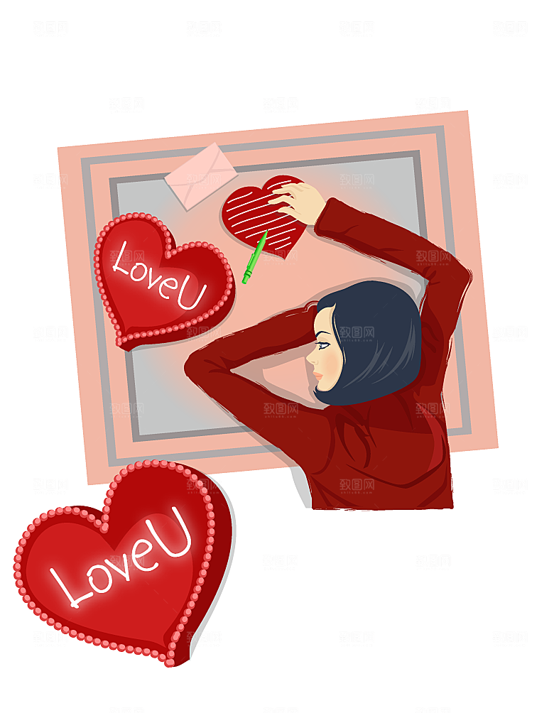 女孩生活插画卡通素材