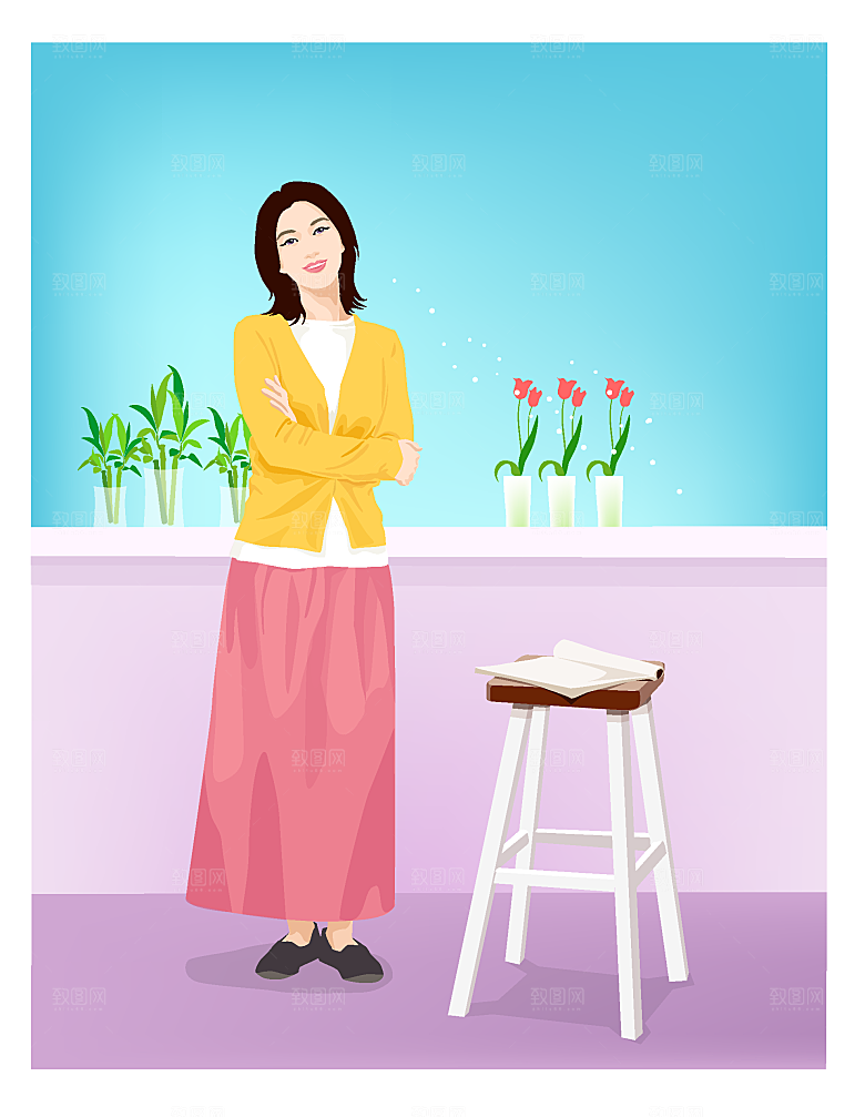 手绘卡通生活场景素材