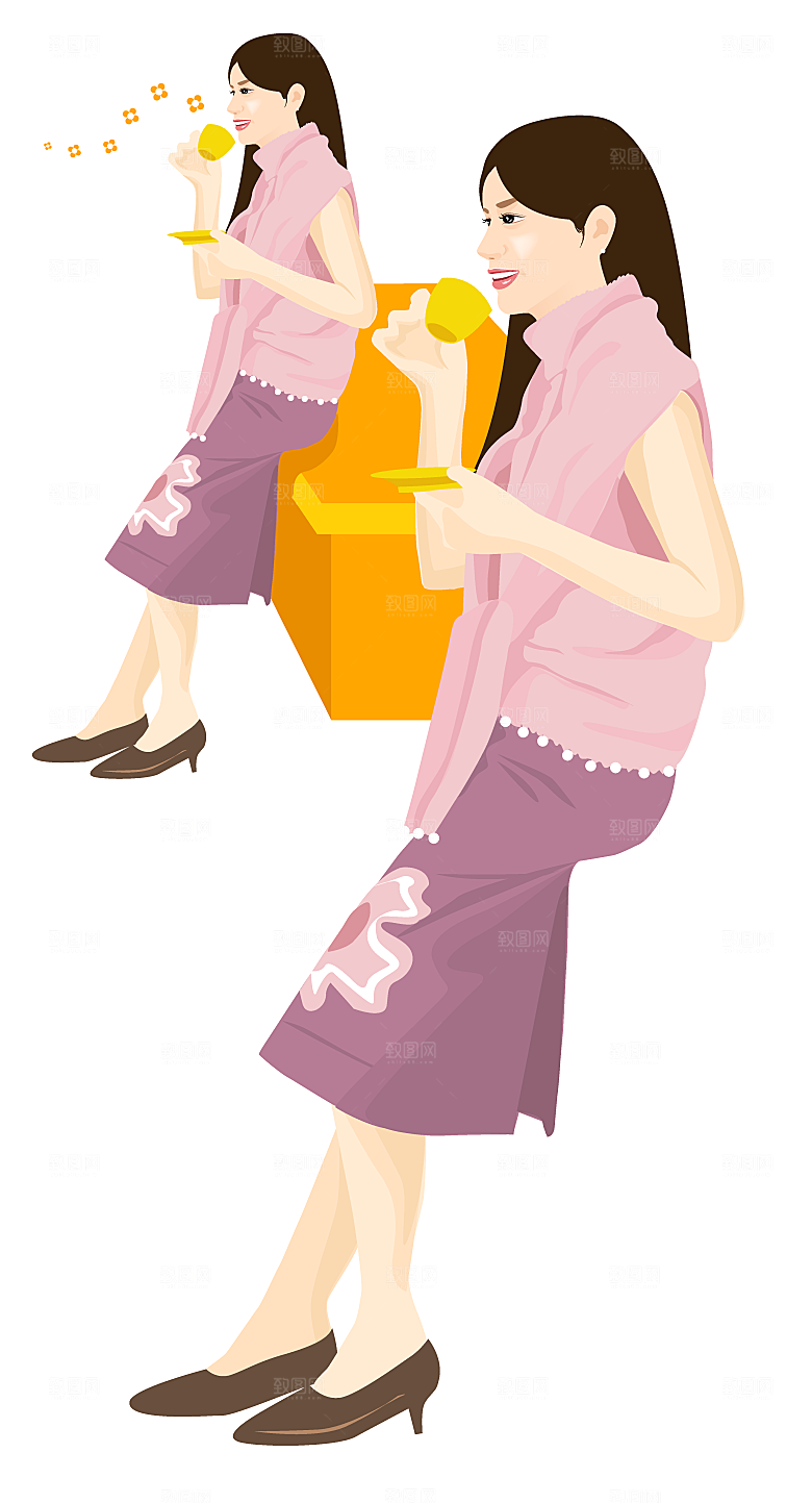 卡通手绘插画女孩生活场景