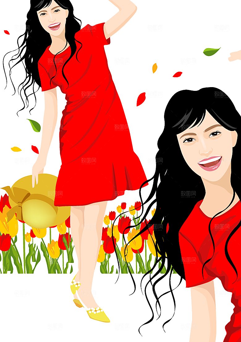 卡通手绘插画女孩生活场景