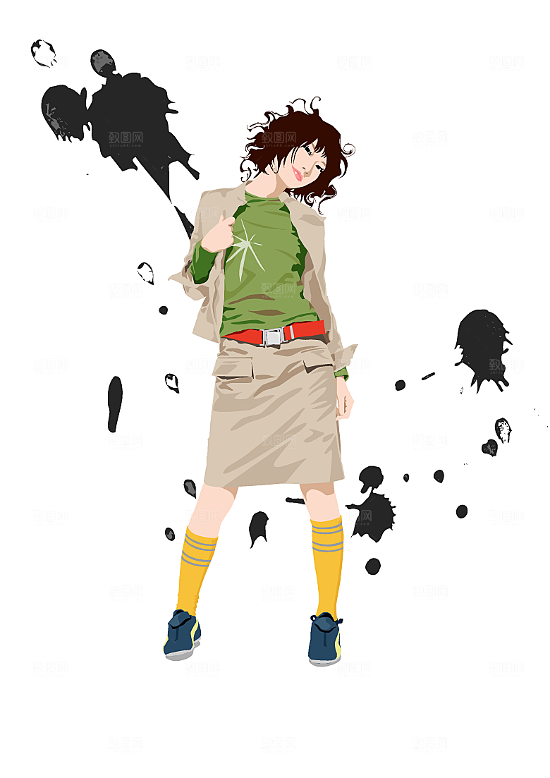 卡通手绘插画女孩生活场景