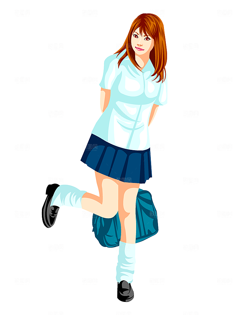 手绘卡通插画女孩素材