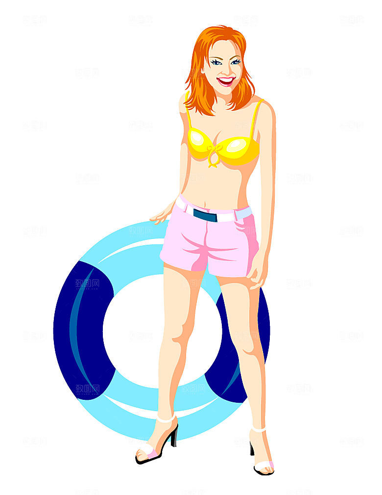 手绘卡通插画女孩素材
