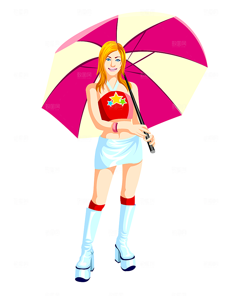 手绘卡通插画女孩素材