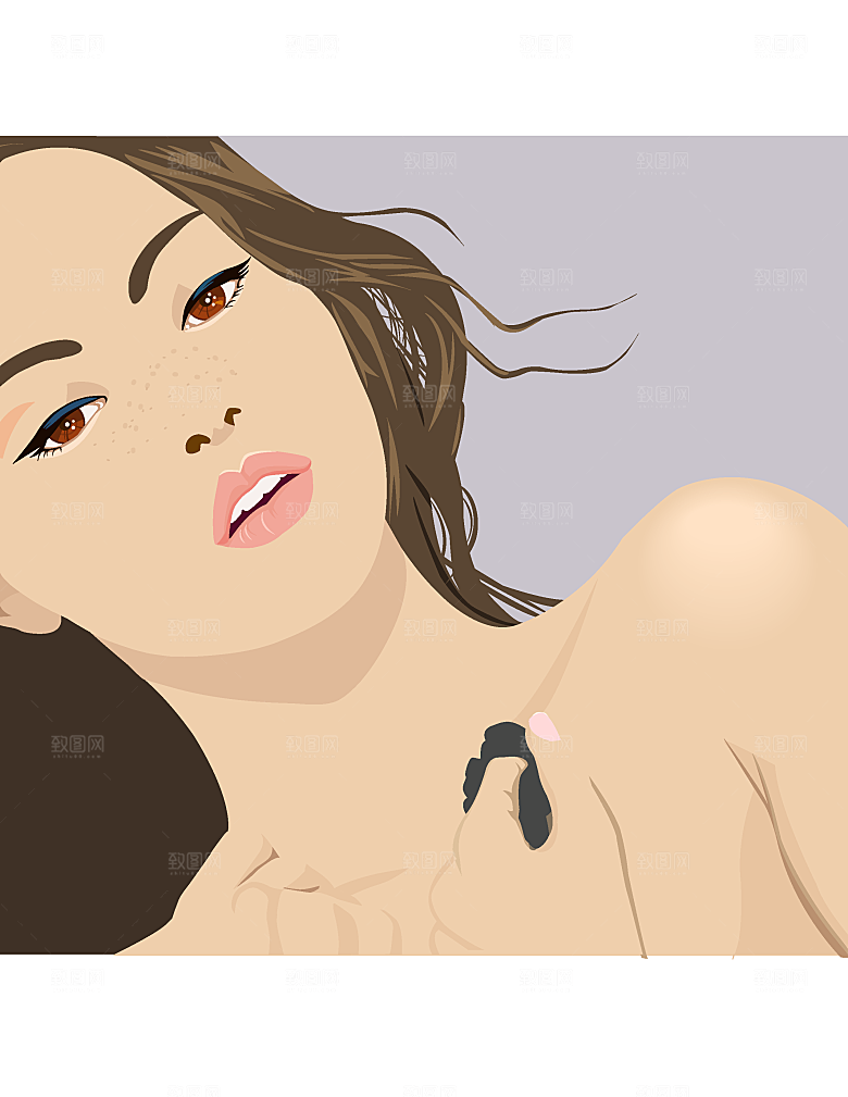 卡通手绘女孩特写素材