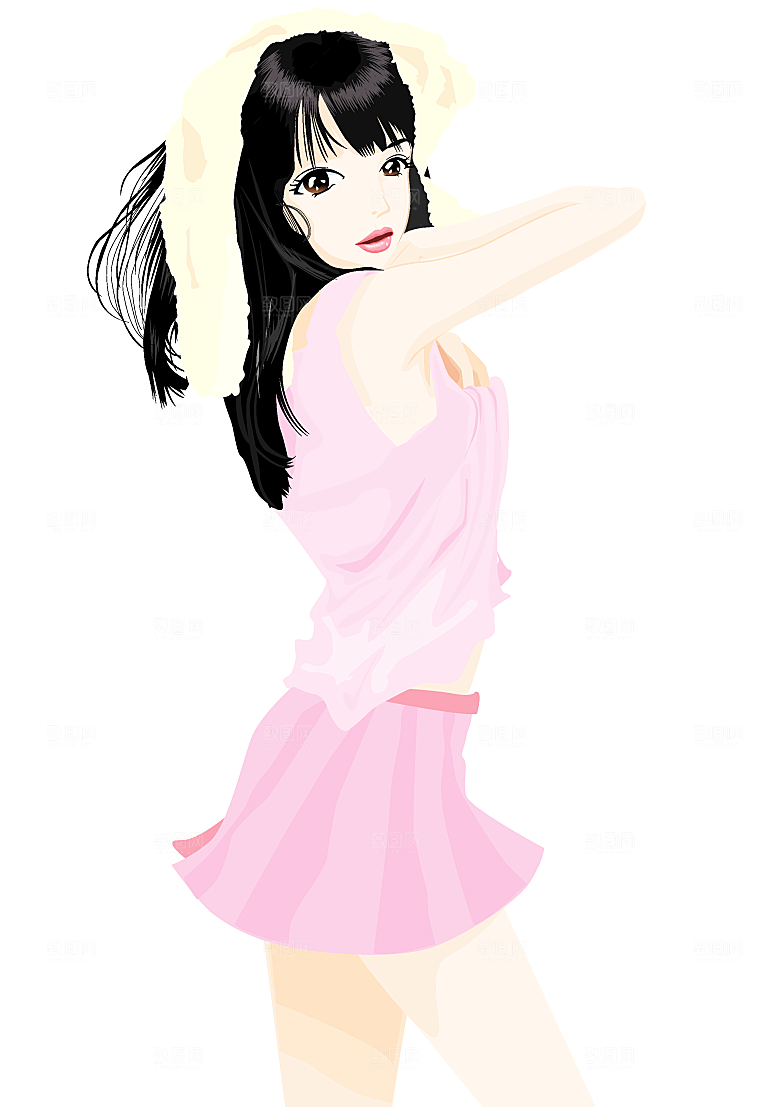 卡通手绘女孩特写素材