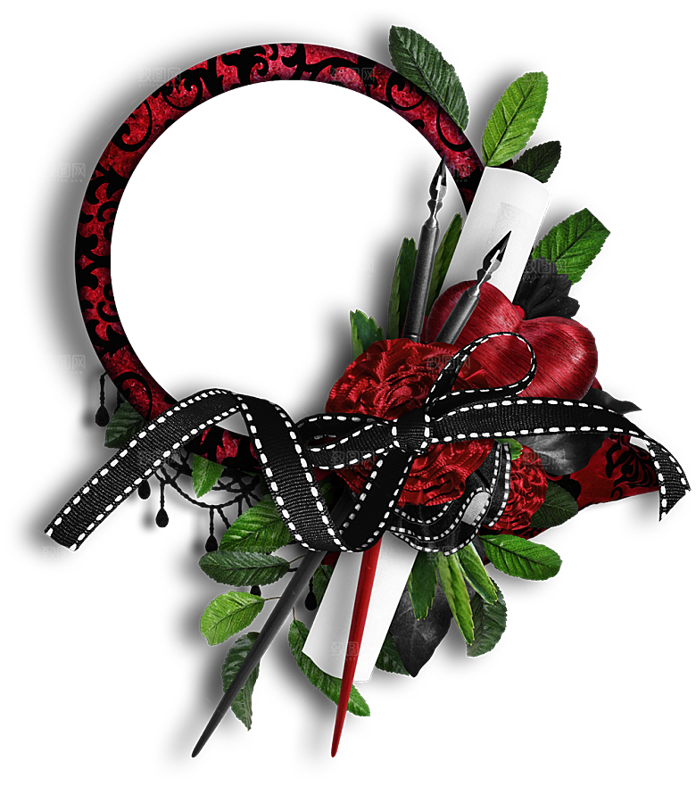 红色玫瑰花鲜花边框免抠素材