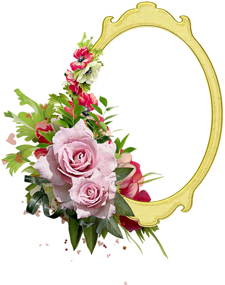 红色玫瑰花鲜花边框免抠素材