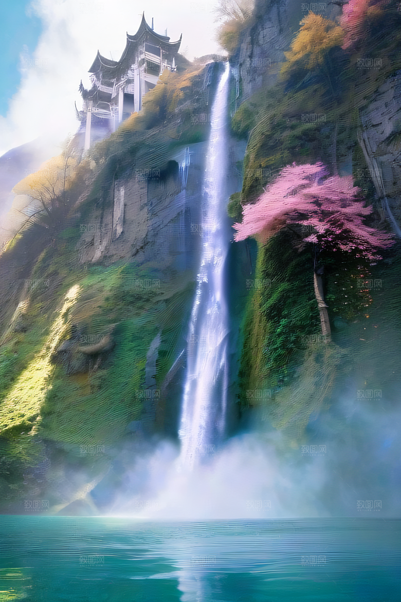 心灵之旅白云与粉红桃花的梦幻