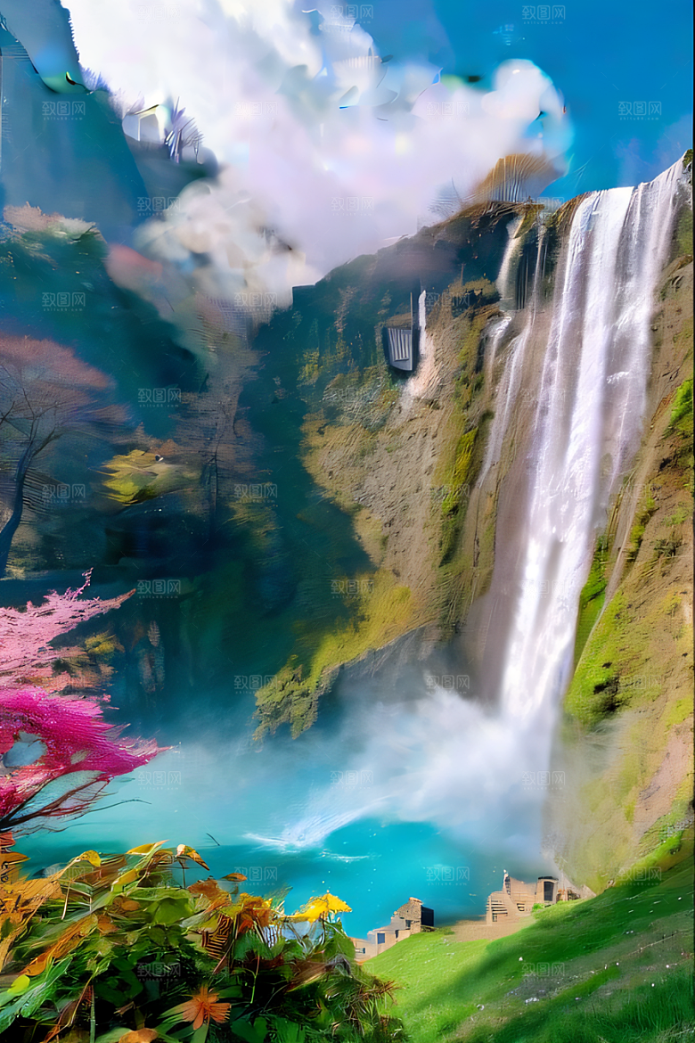 心灵之旅白云与粉红桃花的梦幻