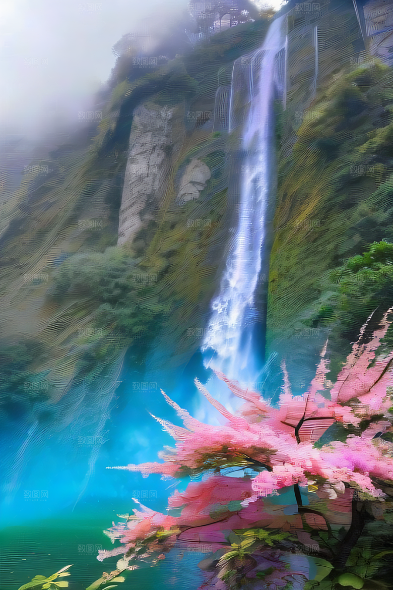 心灵之旅白云与粉红桃花的梦幻
