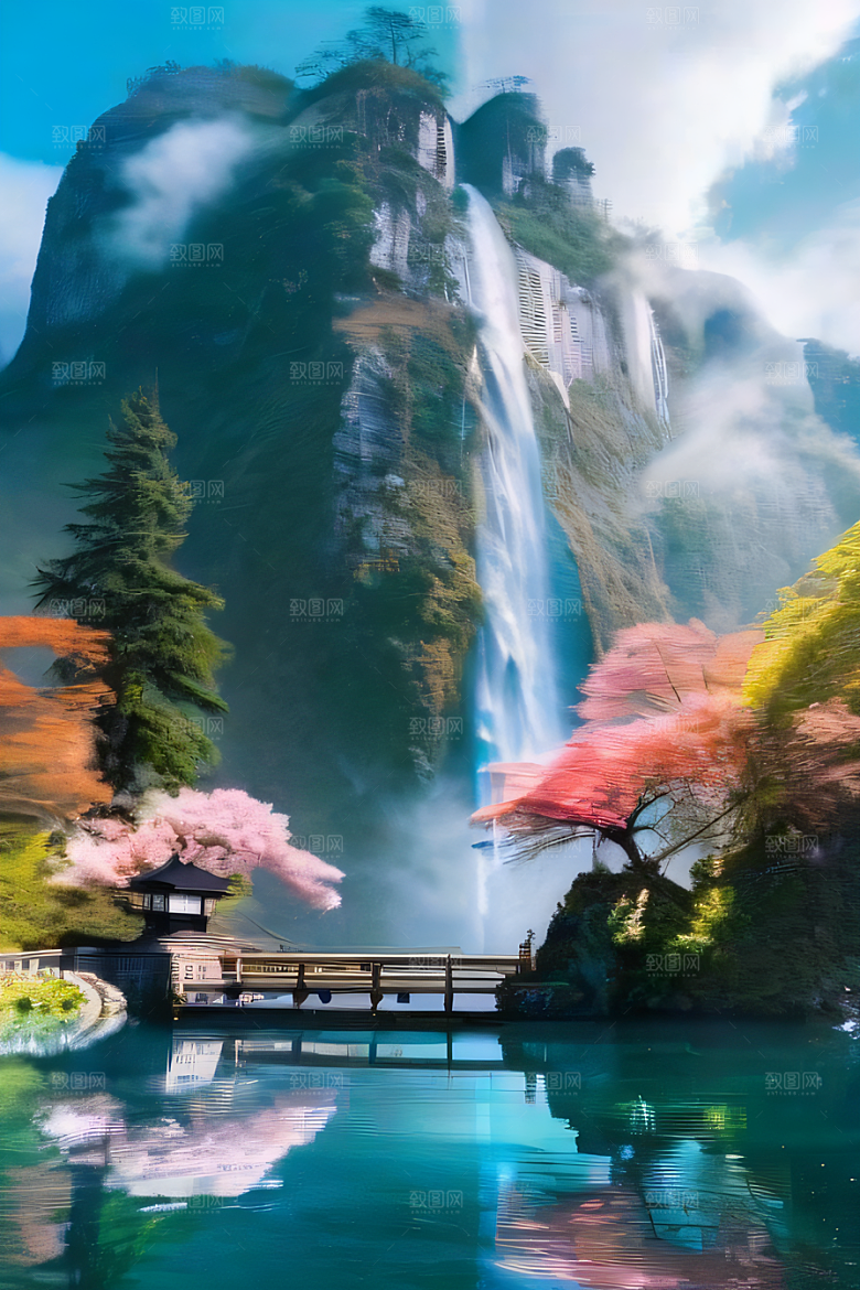 魔幻之旅巨大瀑布下的湖泊