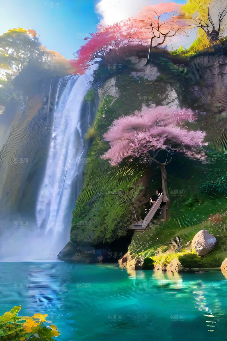 魔幻之旅巨大瀑布下的湖泊