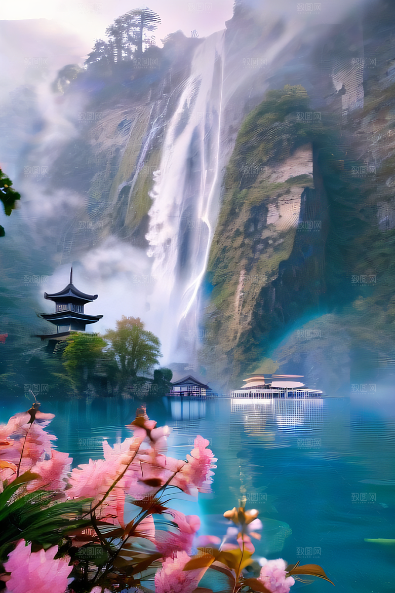 魔幻之旅巨大瀑布下的湖泊