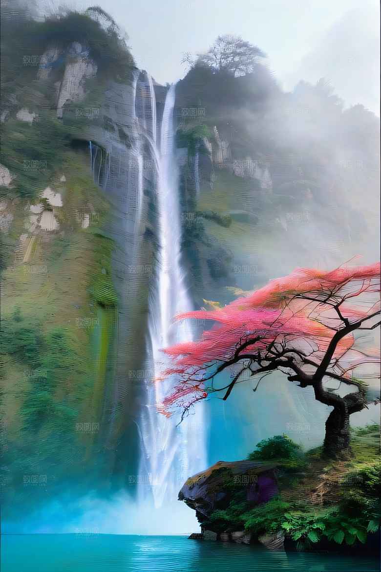 魔幻之旅巨大瀑布下的湖泊