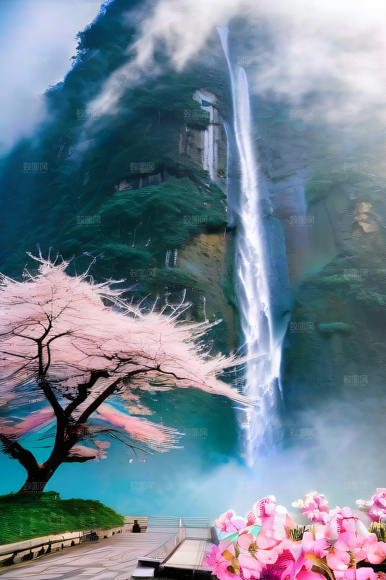 魔幻之旅巨大瀑布下的湖泊
