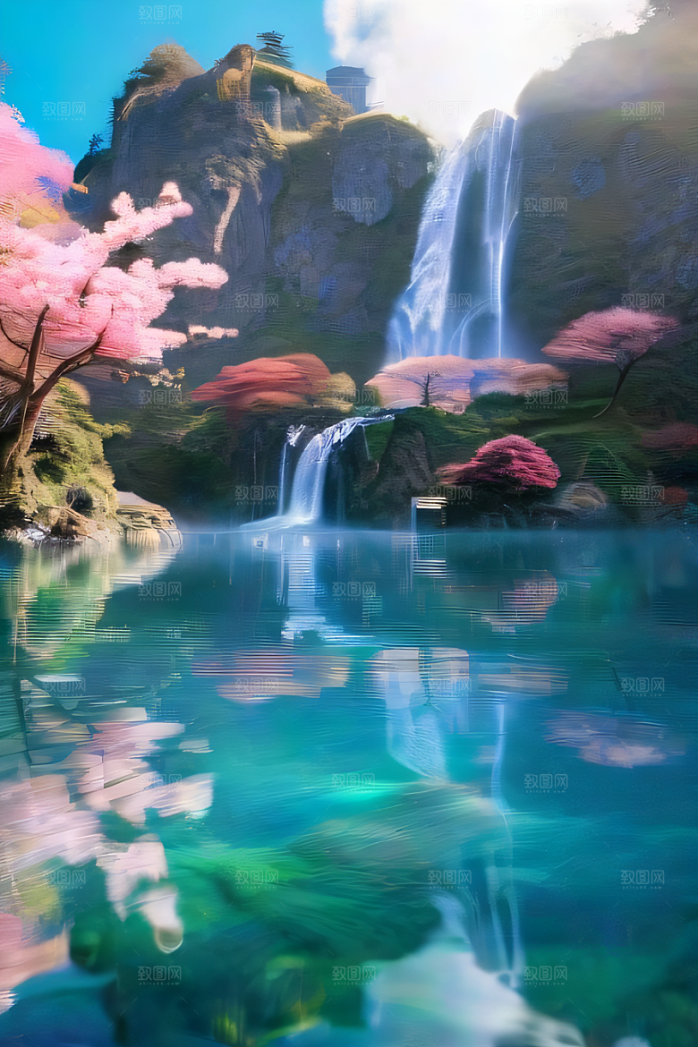 魔幻之旅巨大瀑布下的湖泊