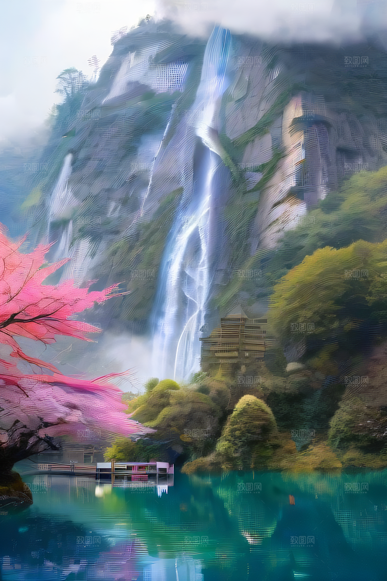 童话般的梦境巨大悬崖与水晶云