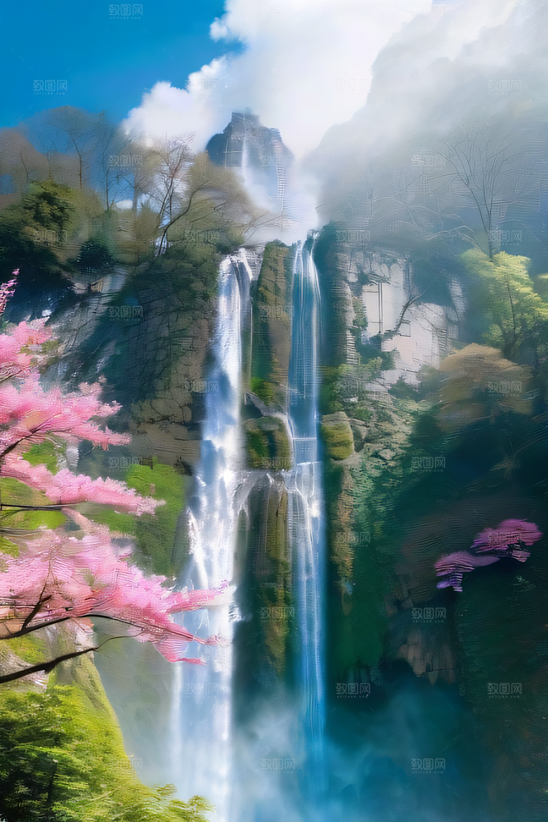 童话般的梦境巨大悬崖与水晶云