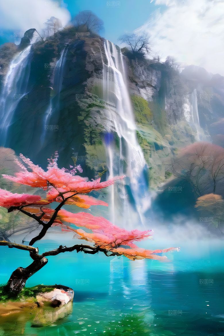 幻境湖泊巨大湖泊与蓝色水