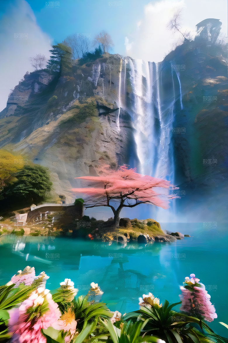 幻境湖泊巨大湖泊与蓝色水
