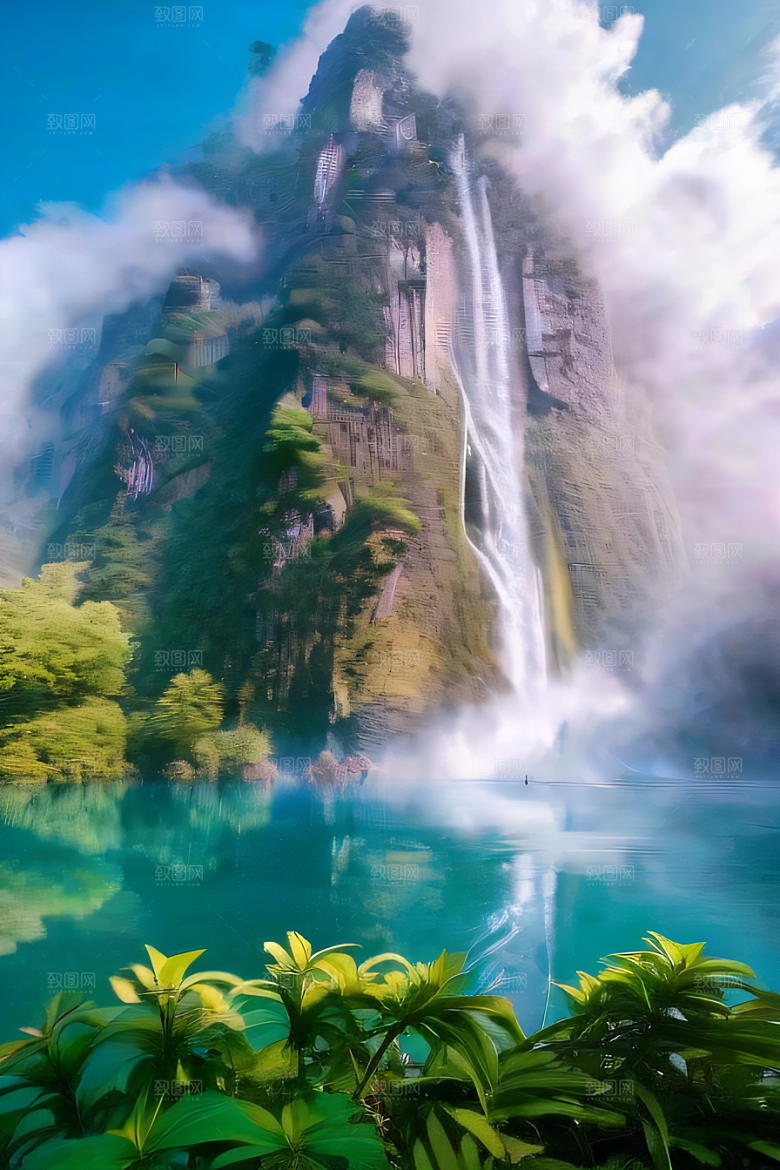 幻境湖泊巨大湖泊与蓝色水