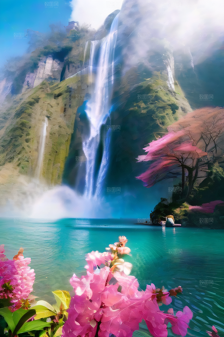 幻境湖泊巨大湖泊与蓝色水