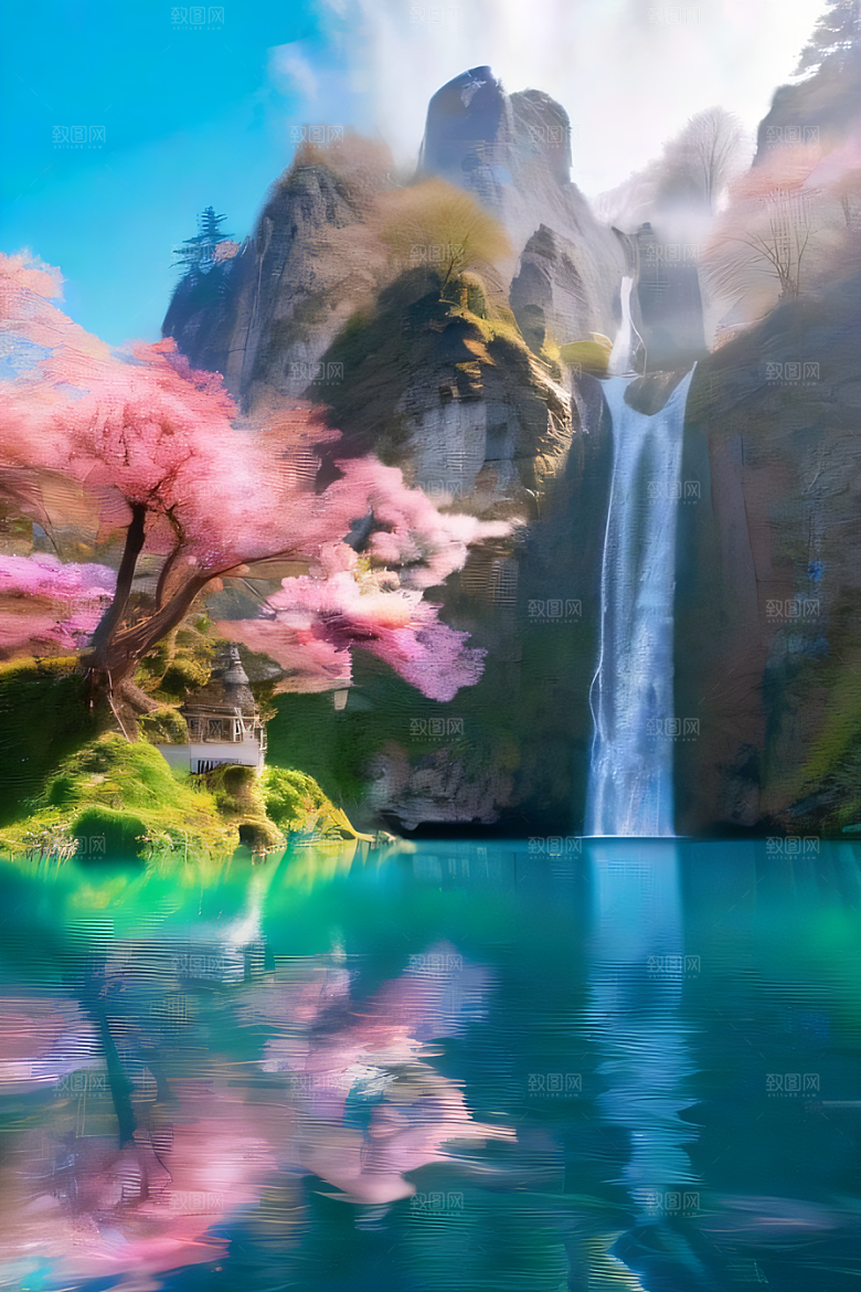 神秘水晶巨大悬崖下的梦幻云