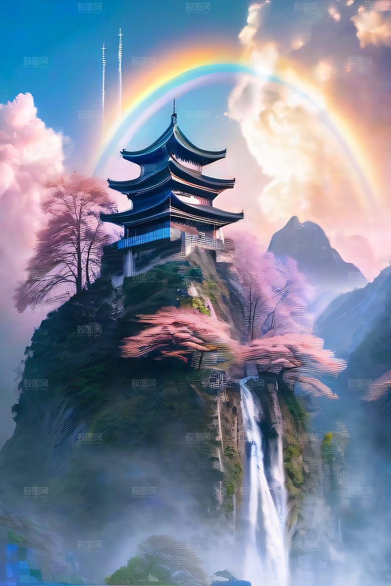 神秘水晶巨大悬崖下的梦幻云