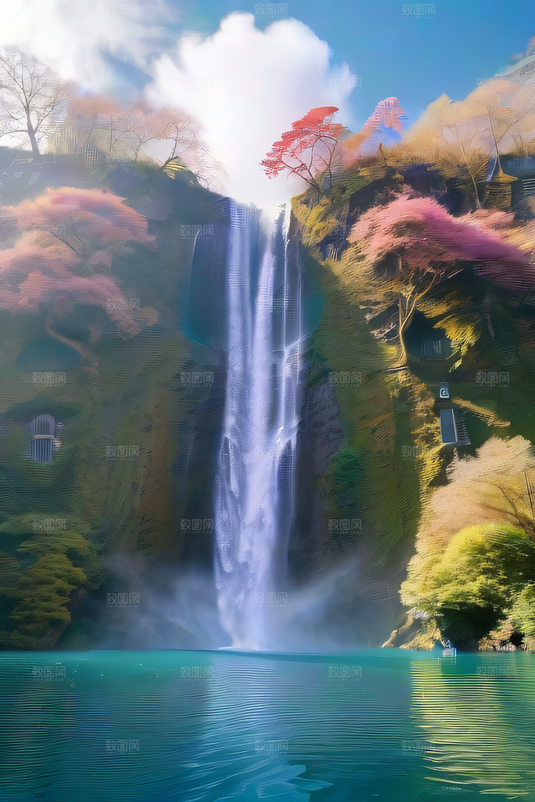 神秘水晶巨大悬崖下的梦幻云