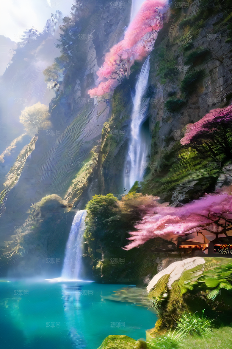 神秘水晶巨大悬崖下的梦幻云