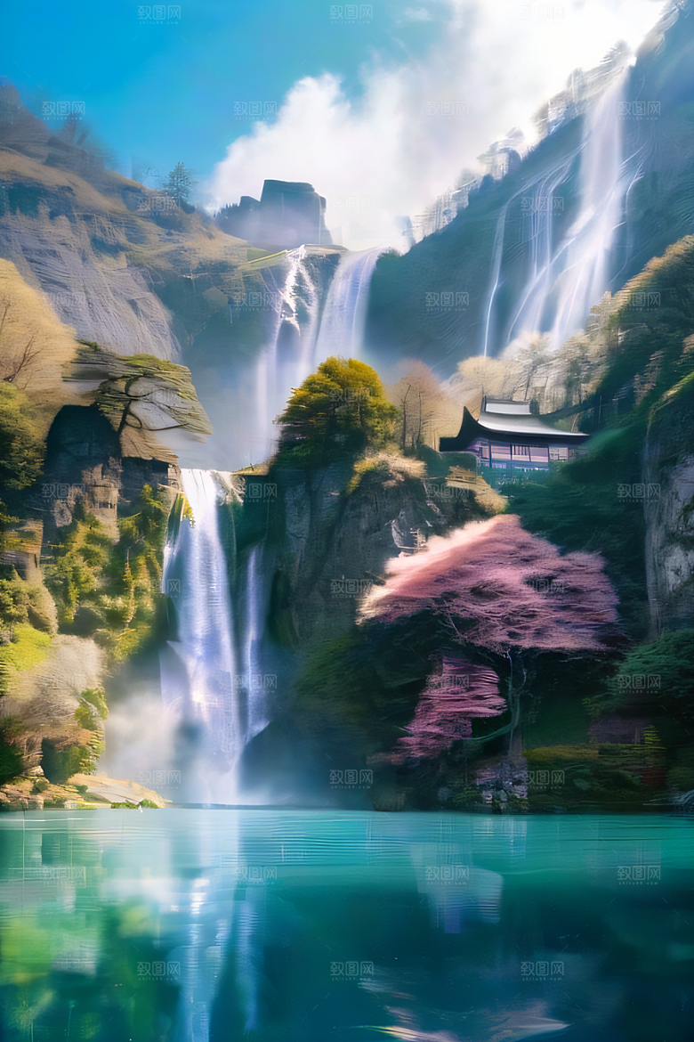 神秘水晶巨大悬崖下的梦幻云