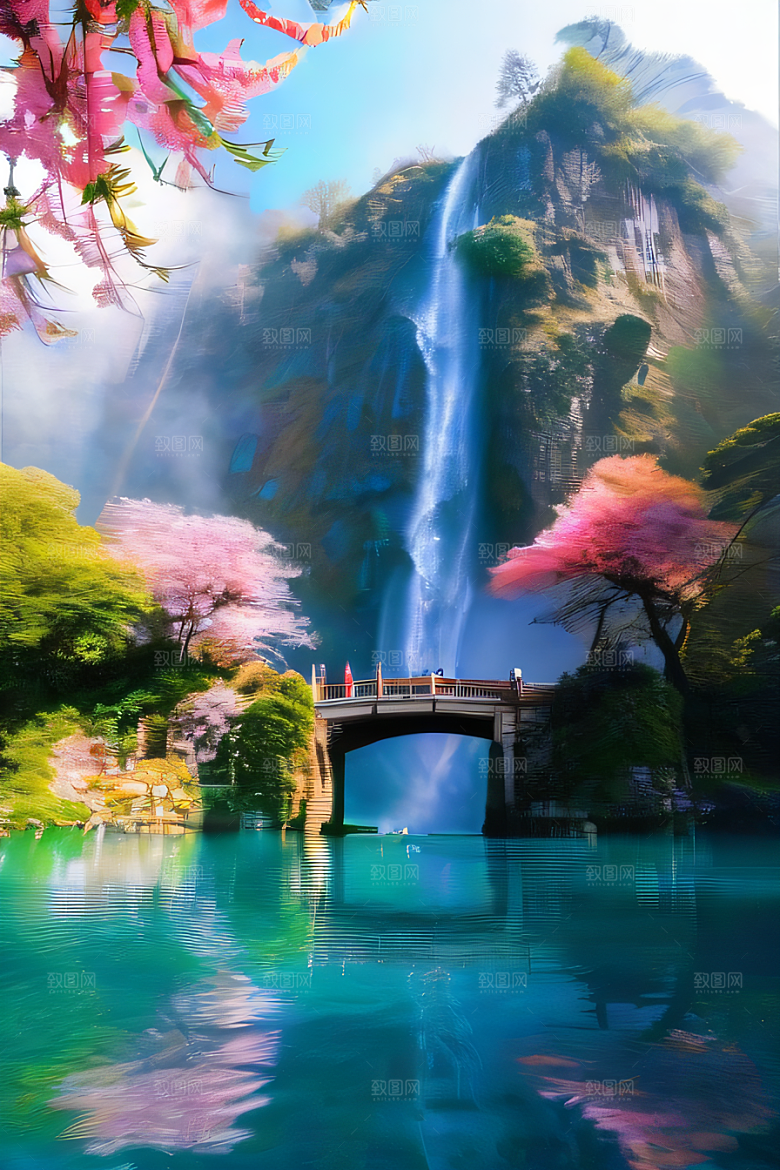 神秘水晶巨大悬崖下的梦幻云