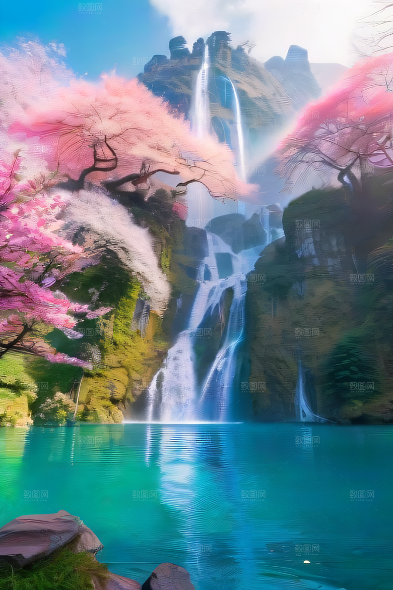 神秘水晶巨大悬崖下的梦幻云