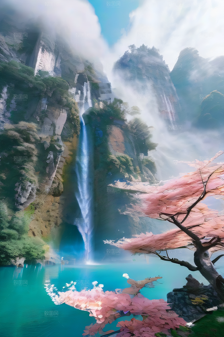 神秘水晶巨大悬崖下的梦幻云