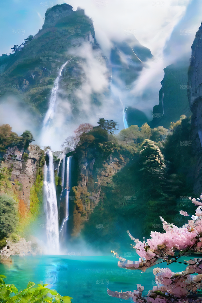 神秘水晶巨大悬崖下的梦幻云