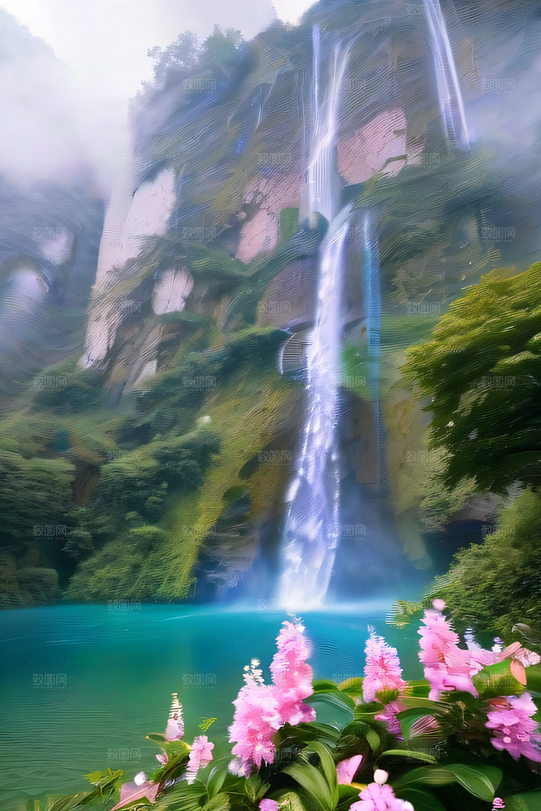 神秘水晶巨大悬崖下的梦幻云