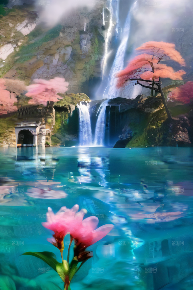 神秘水晶巨大悬崖下的梦幻云
