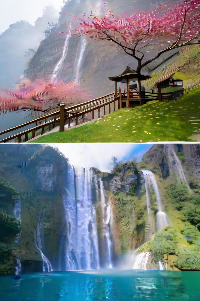 神秘水晶巨大悬崖下的梦幻云