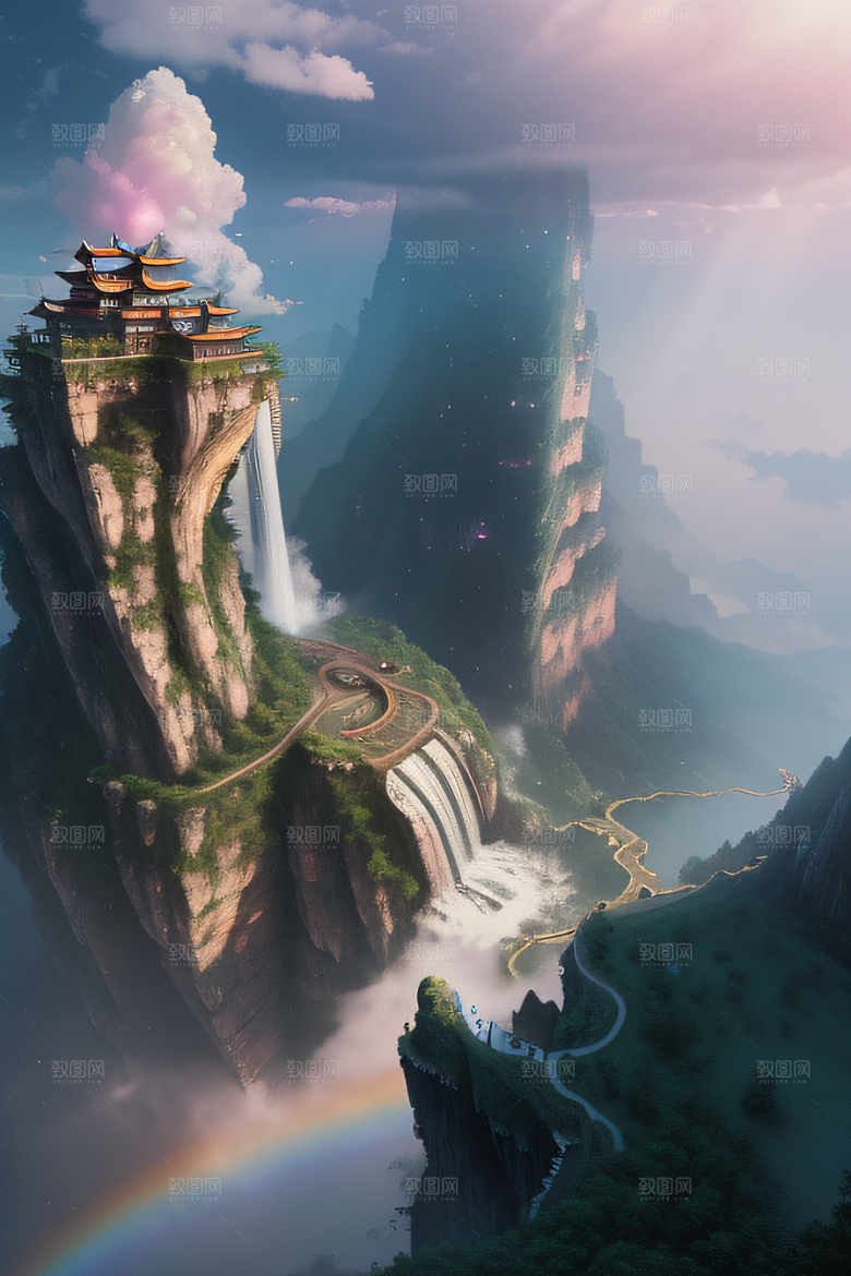 心灵之旅白云与粉红桃花的梦幻