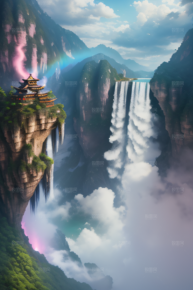 心灵之旅白云与粉红桃花的梦幻