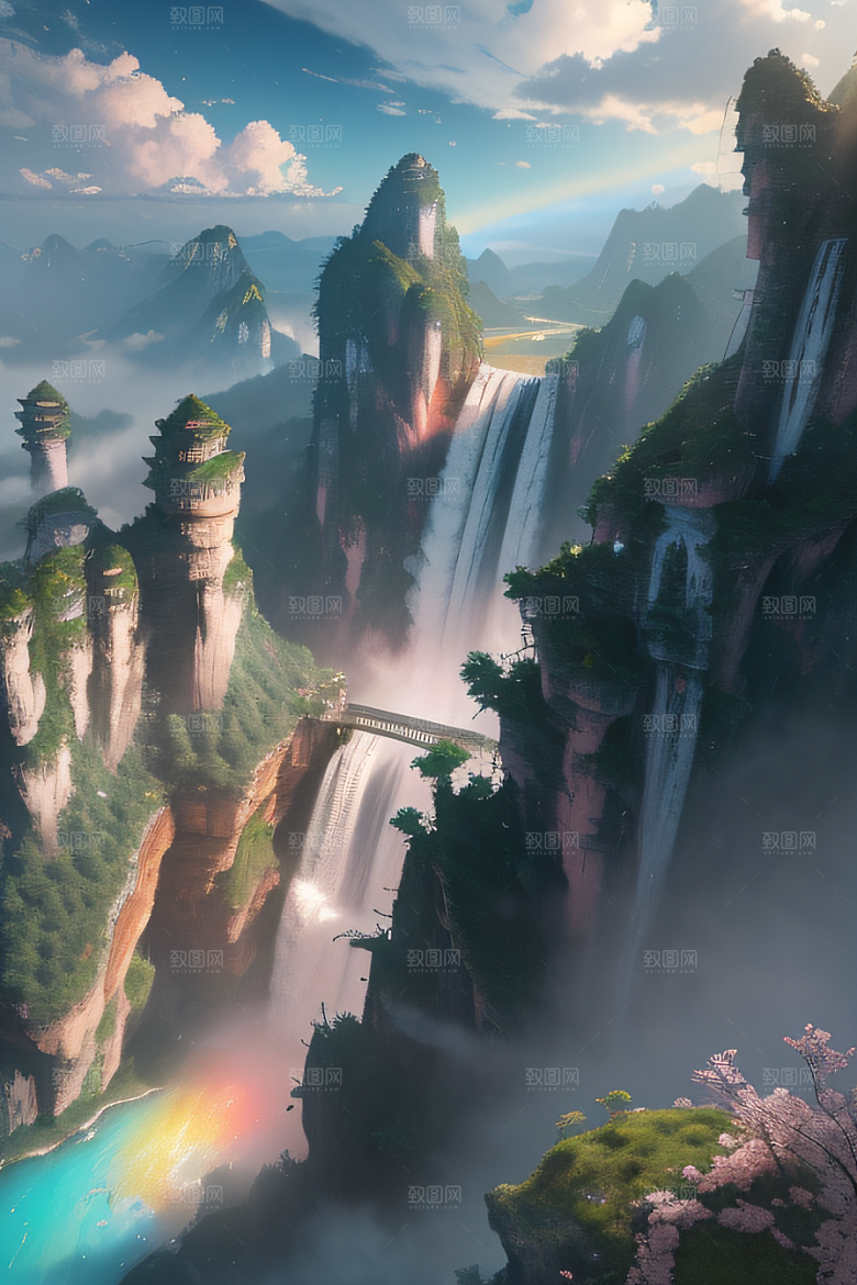 心灵之旅白云与粉红桃花的梦幻