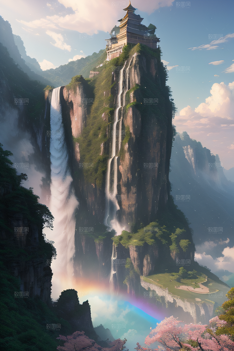 心灵之旅白云与粉红桃花的梦幻