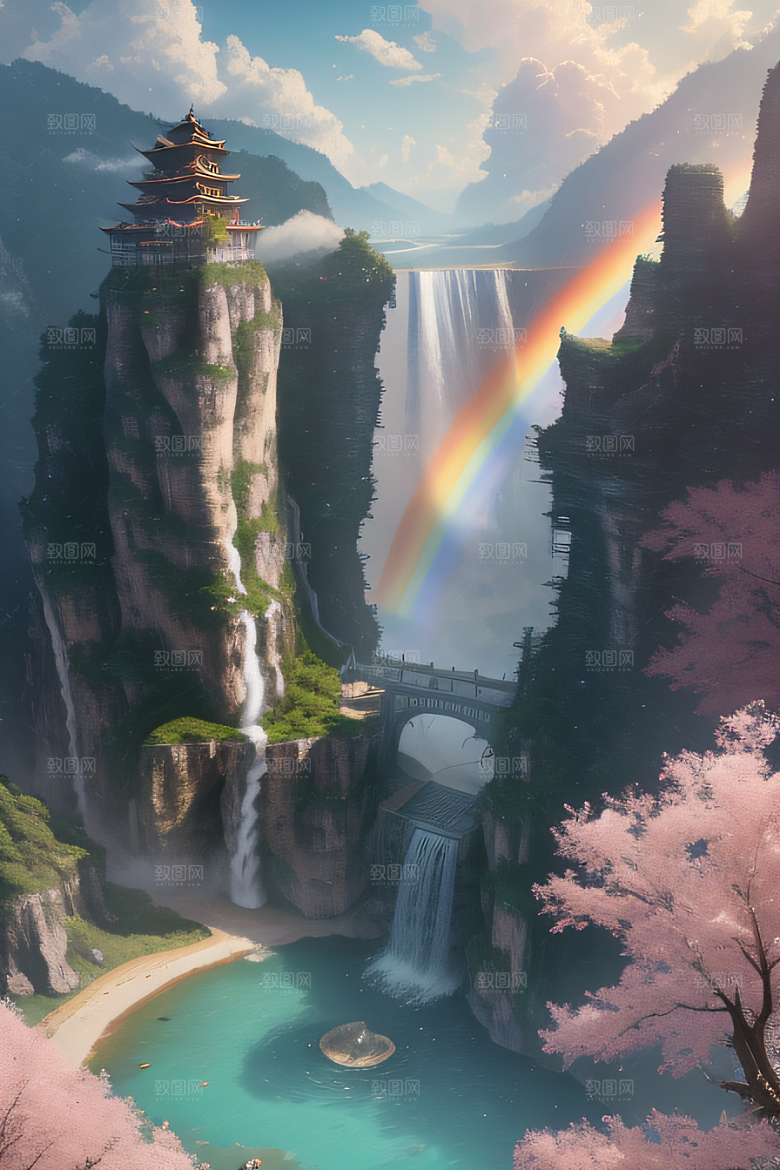 心灵之旅白云与粉红桃花的梦幻