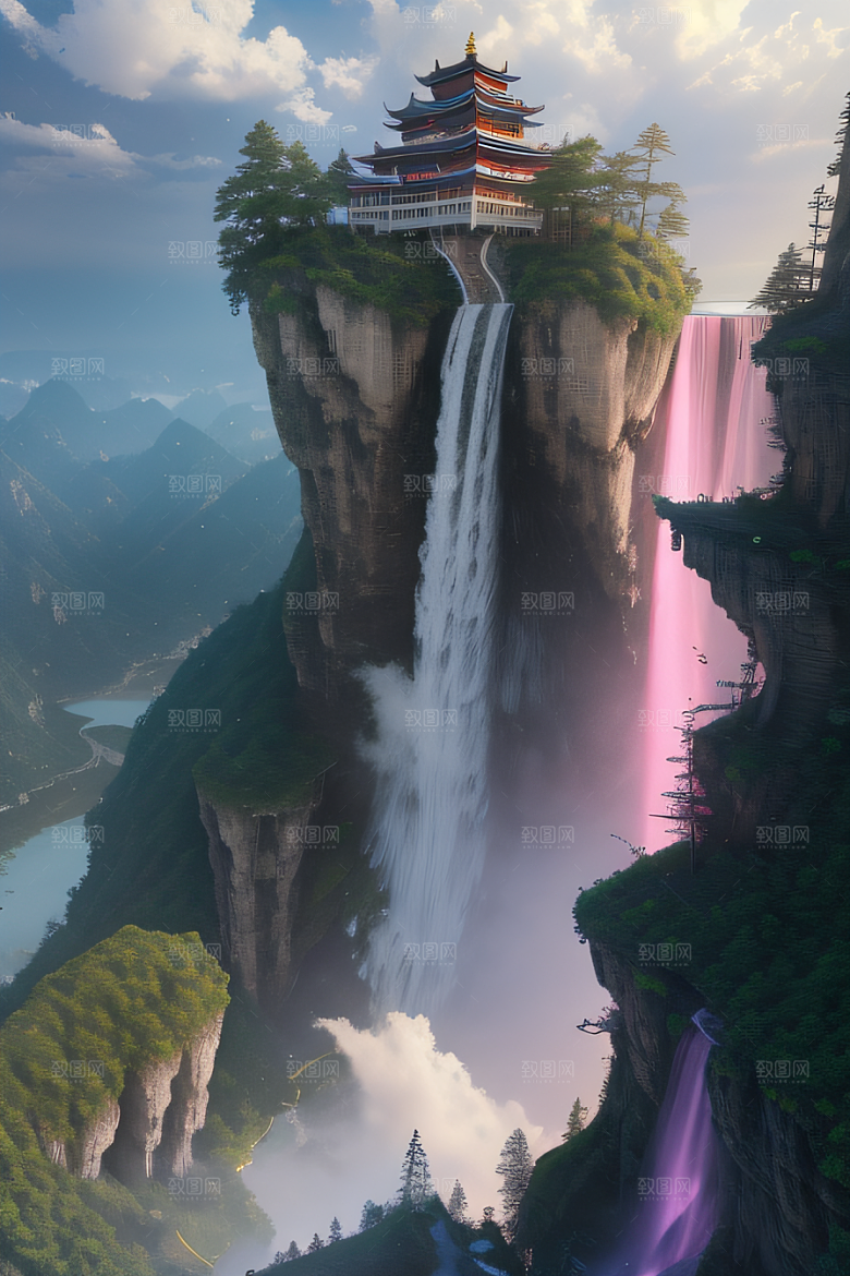心灵之旅白云与粉红桃花的梦幻