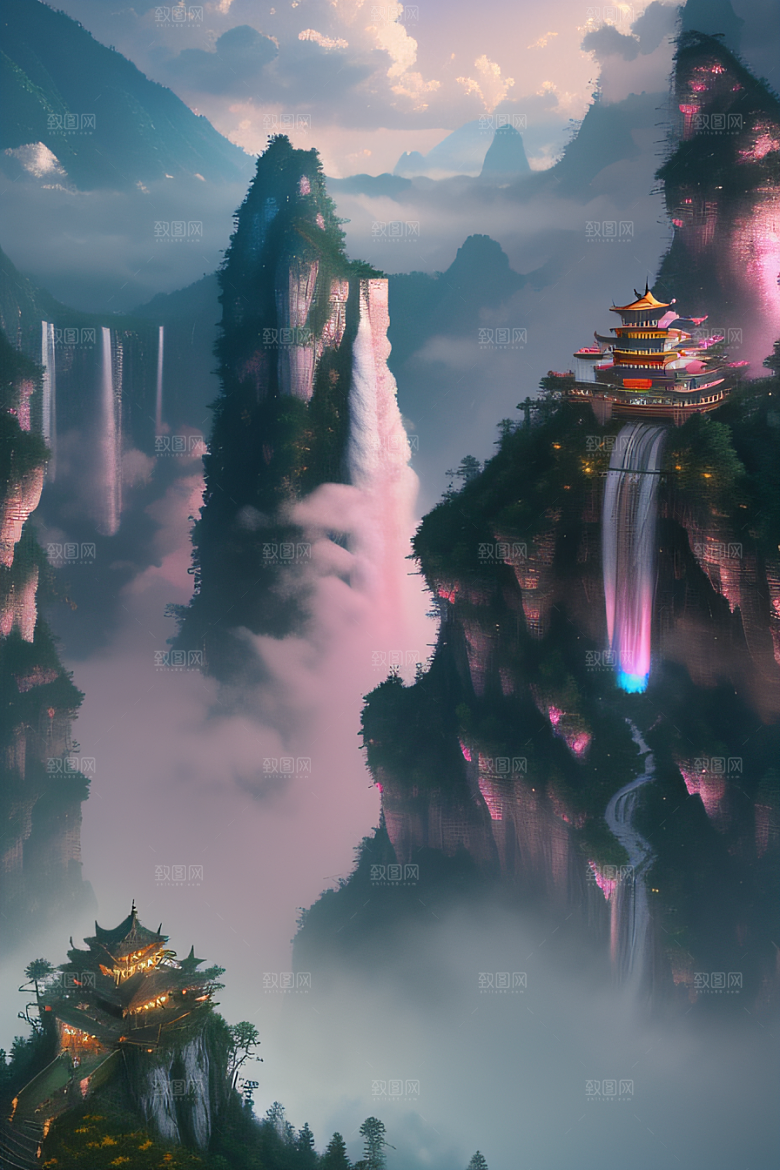 心灵之旅白云与粉红桃花的梦幻