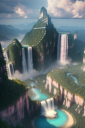 心灵之旅白云与粉红桃花的梦幻